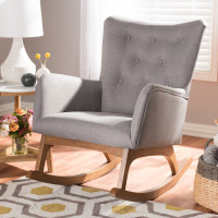 Baxton Studio BBT5303-Grey-RC Waldmann Mid-Century Modern Grey Fabric Upholstered Rocking Chair